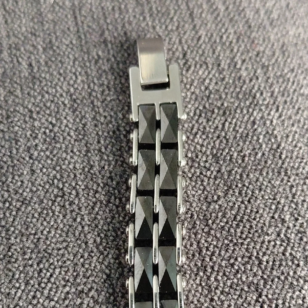 Men's Silver and Black Bracelet